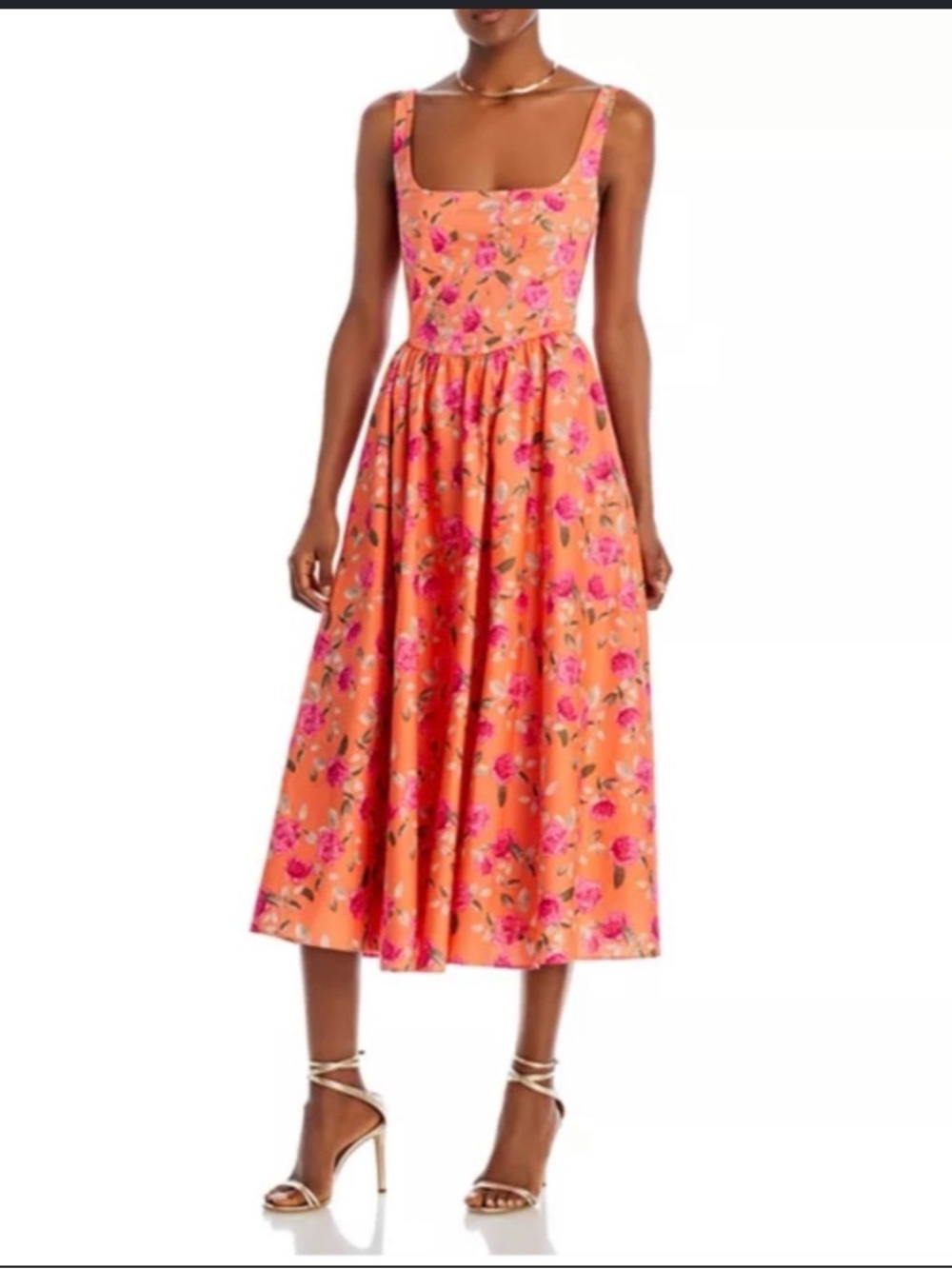 Wayf Corset Vibrant Orange and Pink Floral Midi Dress XS